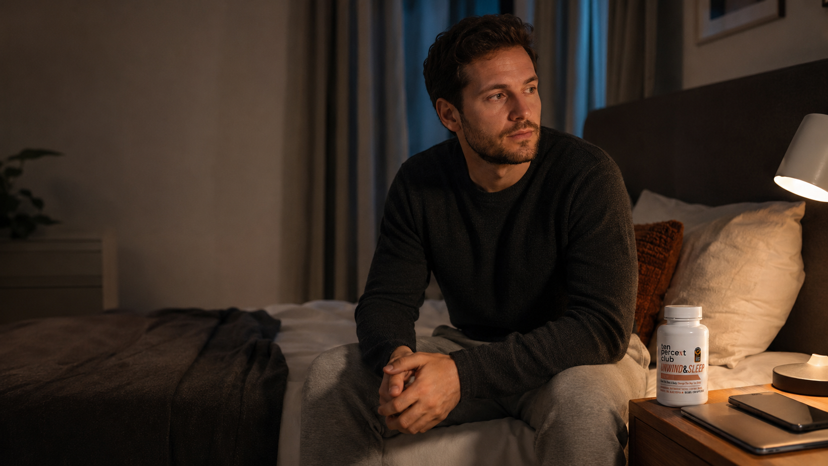 Man sitting on the edge of his bed